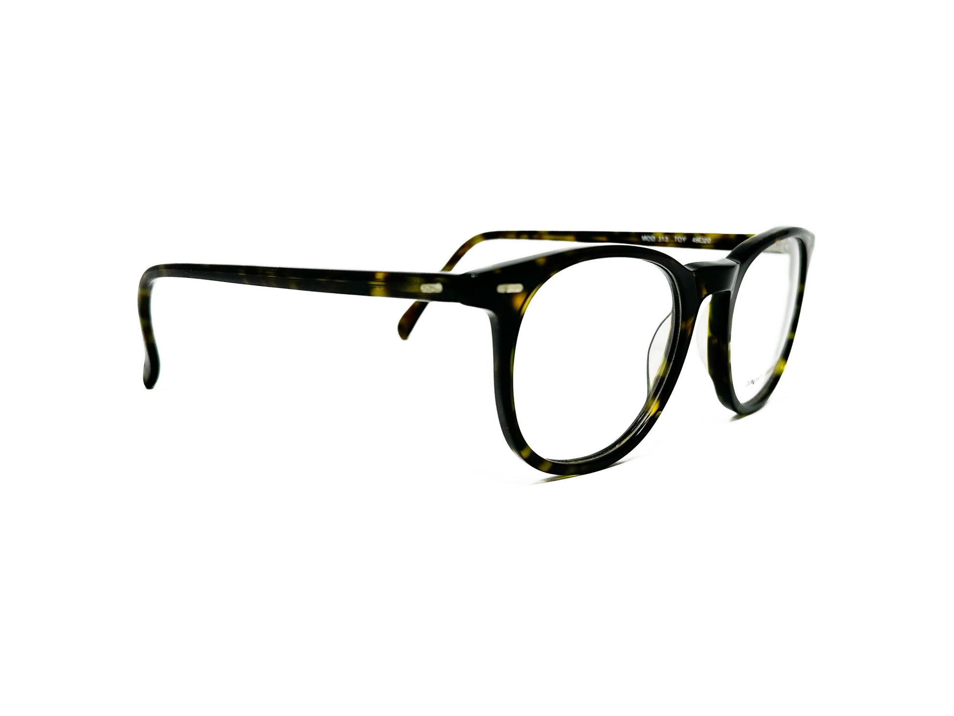 Anglo American Optical rounded-square, acetate, optical frame. Model: 313. Color: TOY - Tortoise. Side view.