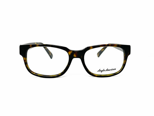 Anglo Americal Optical square acetate frame. Model: 312. Color: TOY tortoise. Front view