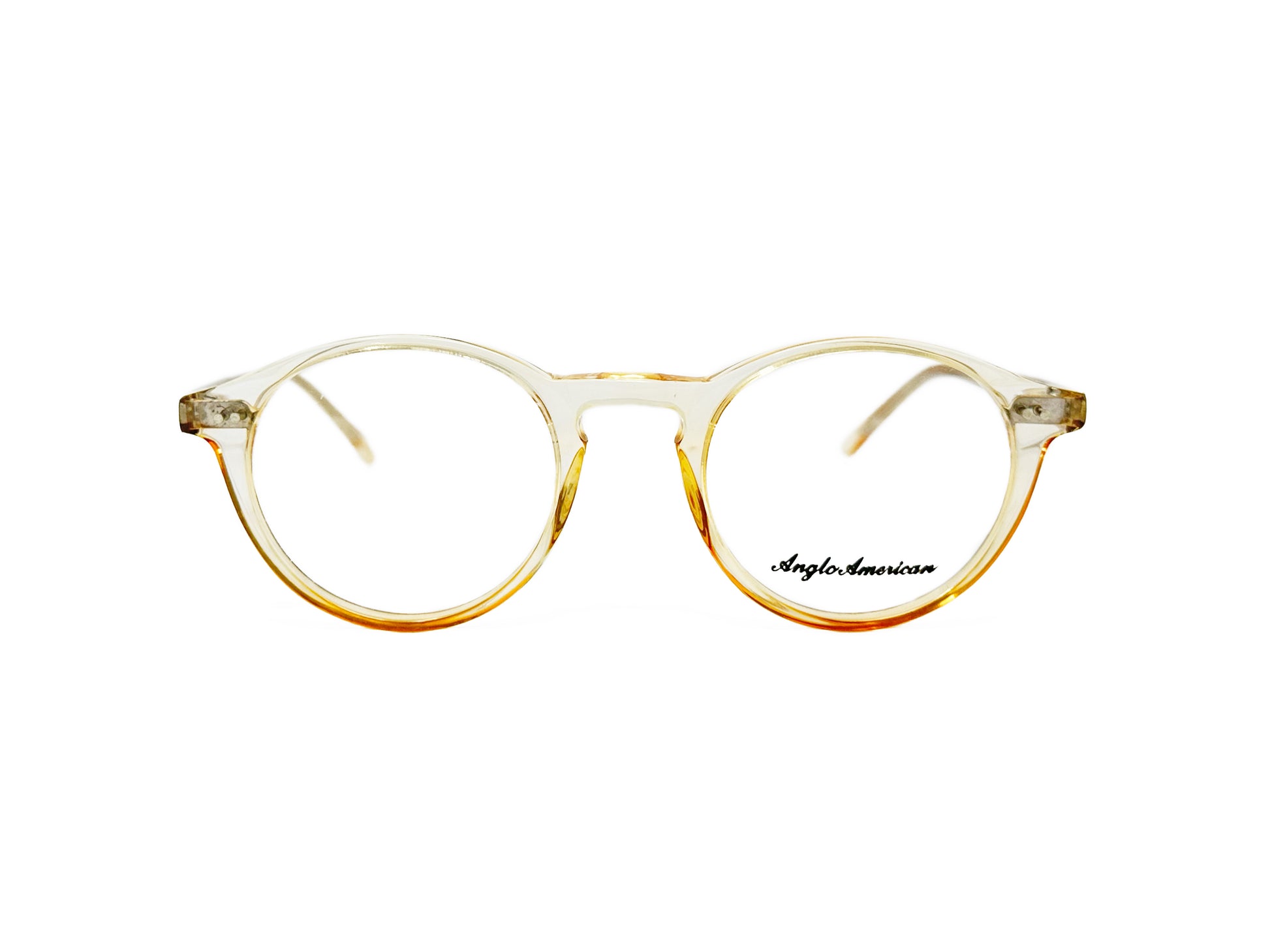 Anglo American Optical round acetate frame. Model: 406. Color: TAN - Transparent tan. Front view.