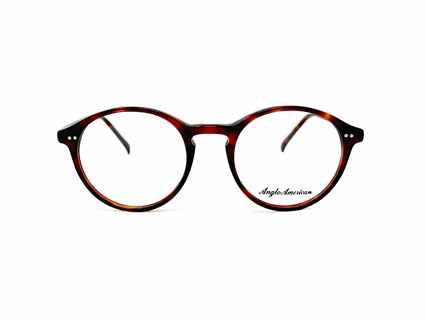 Anglo American Optical round acetate frame. Model: 406. Color: TO tortoise. Front view.