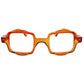Aptica square reading glass with half-circle shape on top and bottom . Model: Hive. Color: Sticky Honey -  Honey orange, Semi-transparent. Front view.