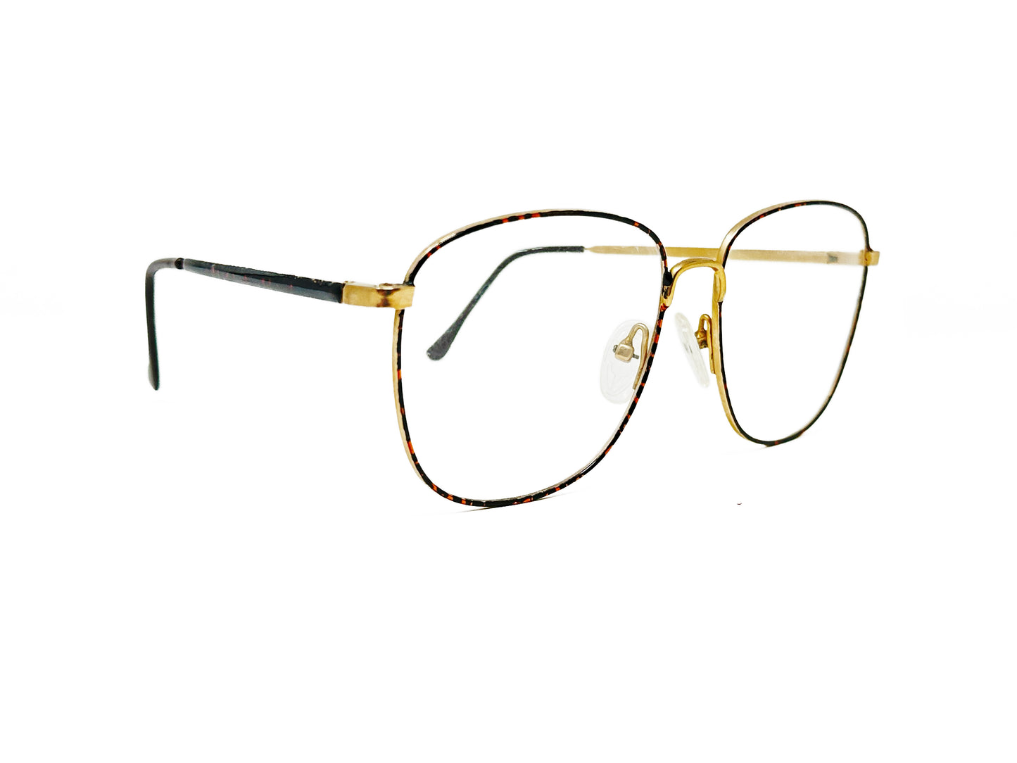 Barrett oversized, rounded-square optical frames. Model: Rounded Square. Color: Gold Tortoise. Side view.