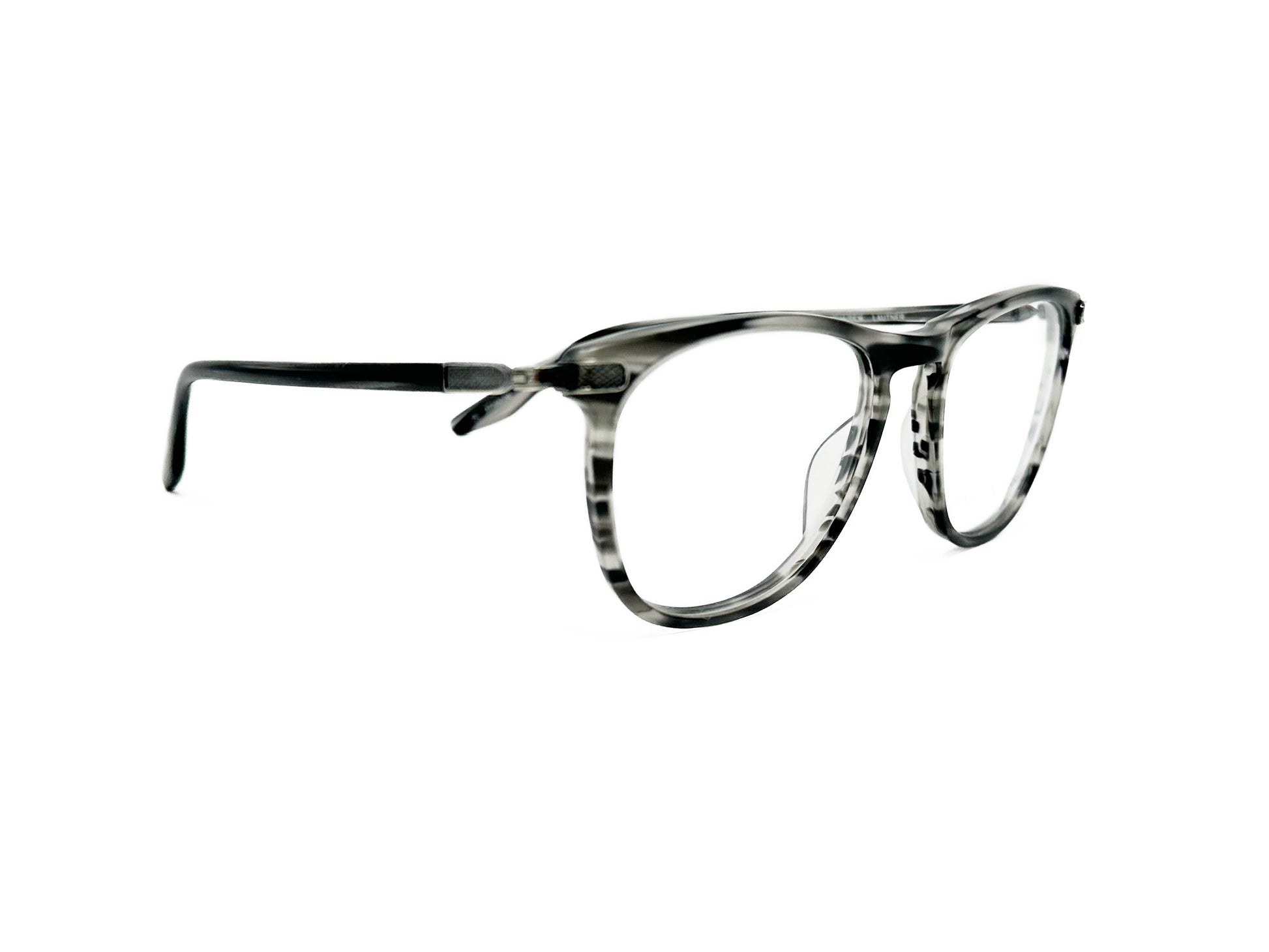 Barton Perreira square acetate optical frame. Model: Lautner. Color: MGM/PEW - Grey and black stripes. Side view.
