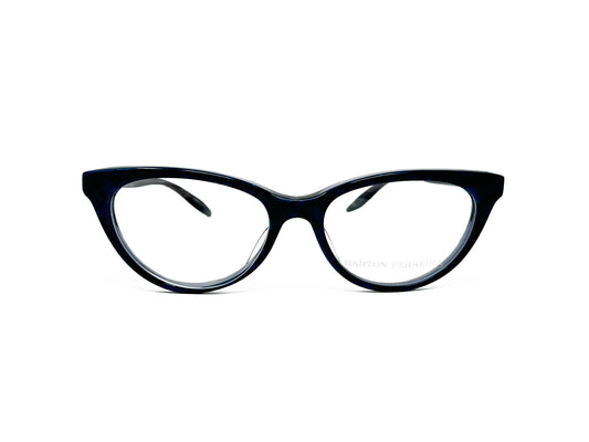 Barton Perreira rounded cat-eye optical frame. Model: Tippi. Color: BLV - Black with blue marbling on temples. Front view. 