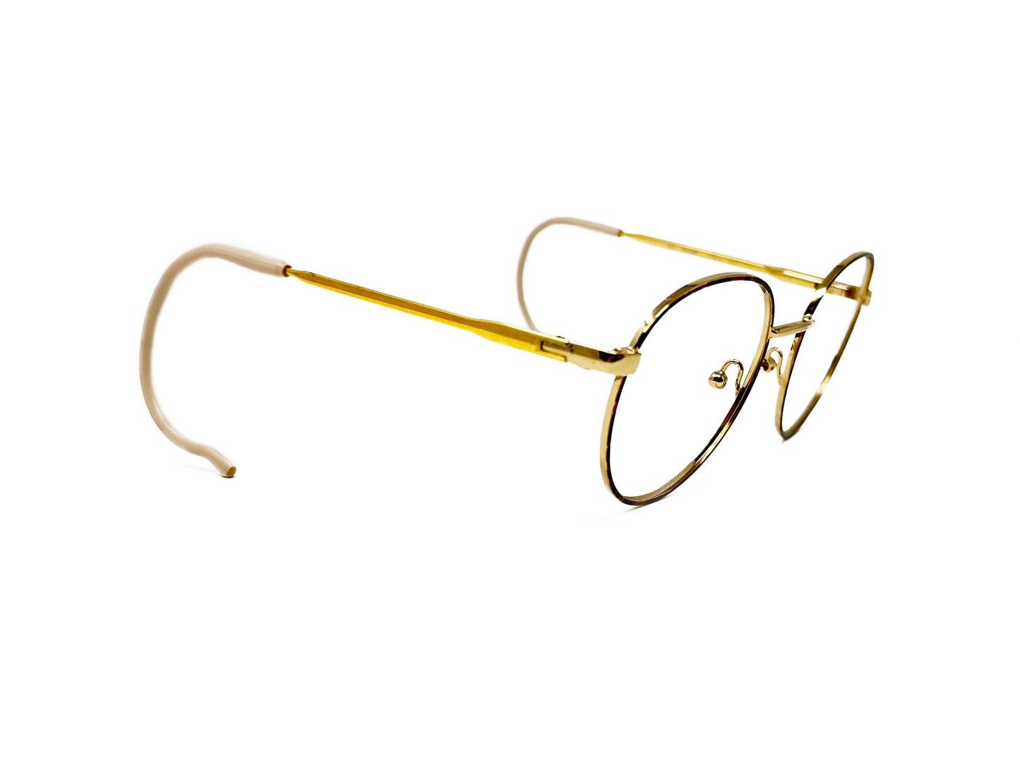 Berdel Sferoflex metal pantos optical frame. Model: Pantos. Color: GEP - Gold metal with tortoise trim and cable temples  Side view.