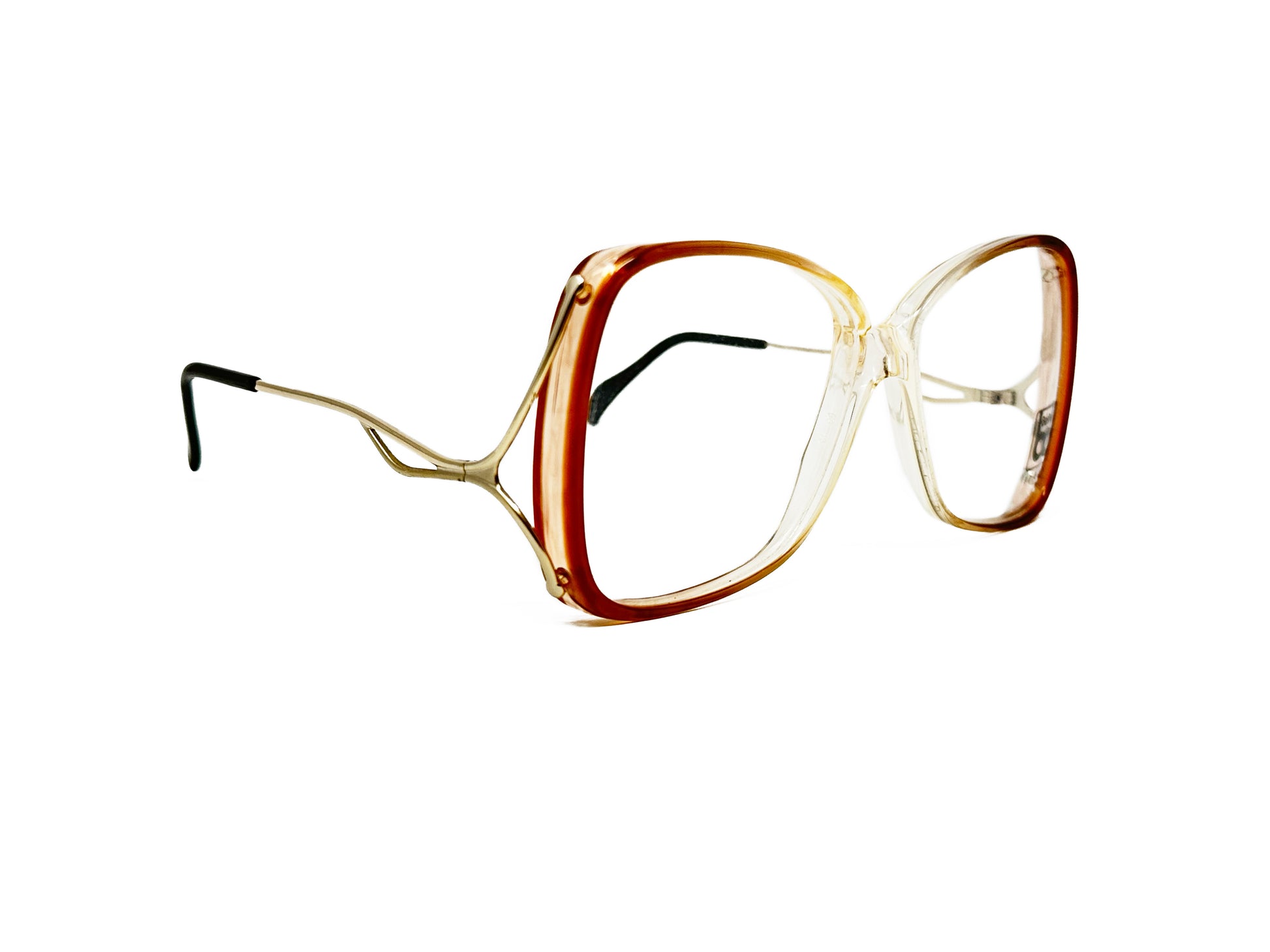 Berdel acetate, butterfly, optical frame. Model: 4079. Color: 076 - Transparent center to brown gradient. Side view.