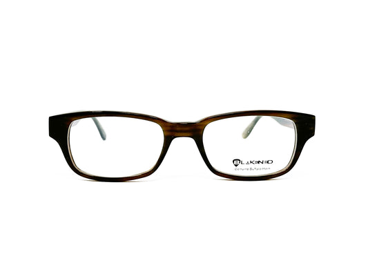 Blakened rectangular optical frame made from buffalo horn. Model: DBH-1000. Color: 01: Brown. Front view. 