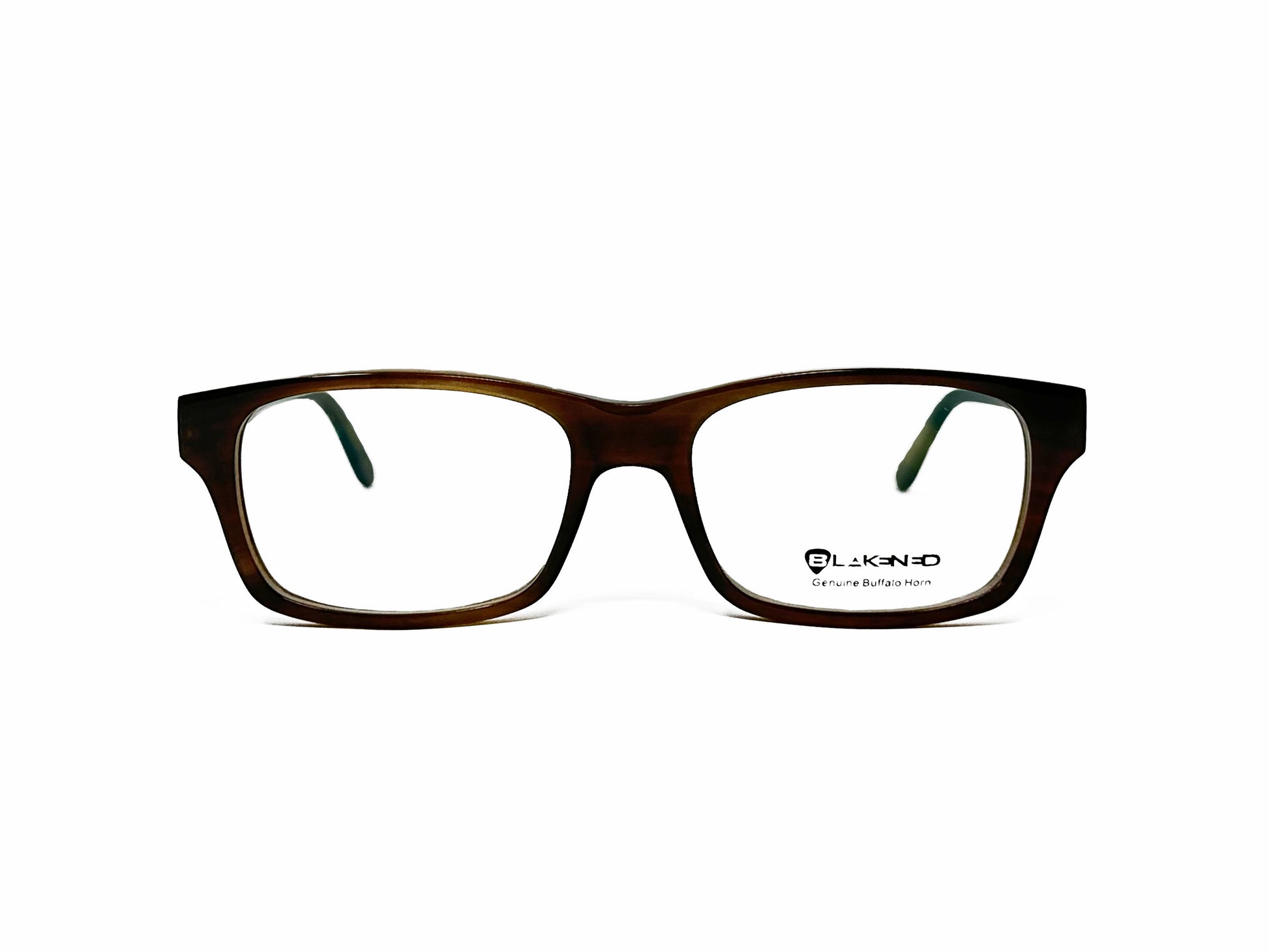 Blakened genuine buffalo horn optical frame. Model: DBH-1005. Color: 03 Dark brown. Front view.