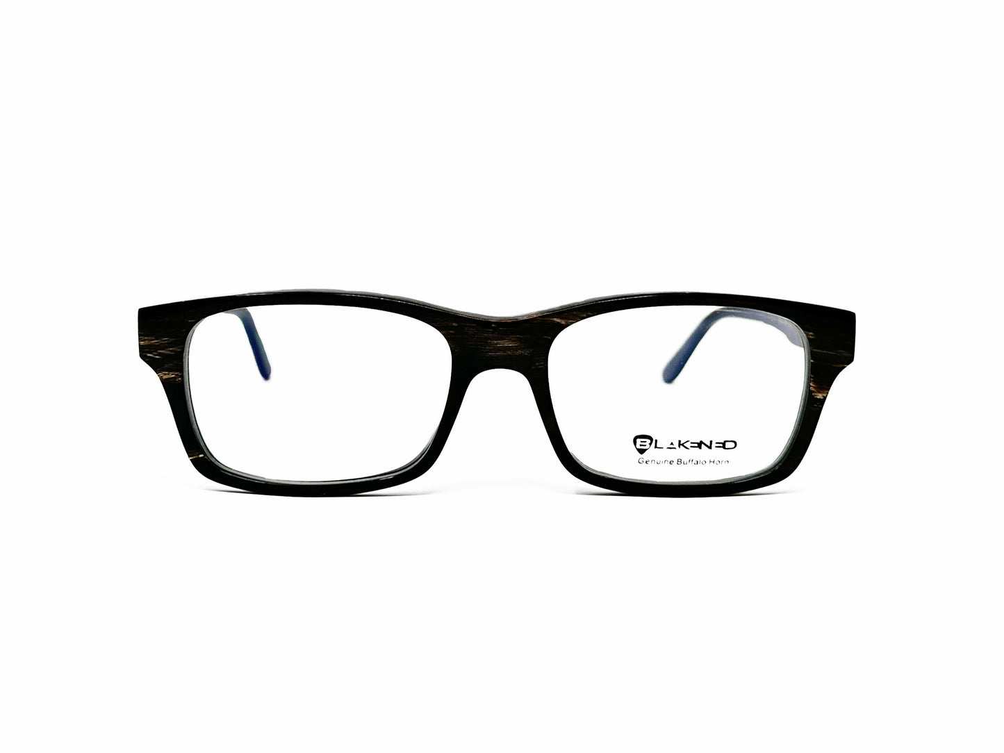 Blakened genuine buffalo horn optical frame. Model: DBH-1005. Color: 04. Front view.