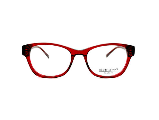 Booth & Bruce upswept, rectangular, acetate optical glasses with rounded lenses. Model: BB2203. Color: Merlot. Front view. 