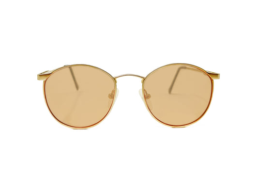 Britalia metal pantos shaped sunglass. Model: Cambridge. Color: C3 - Gold metal with peach lenses. Front view. 