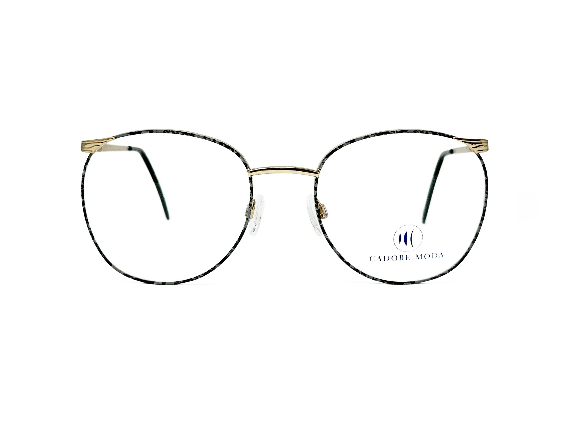 Cadore Moda squared-round, metal optical frame. Model: Boca. Color: Demi Gray, with gold metal. Front view. 