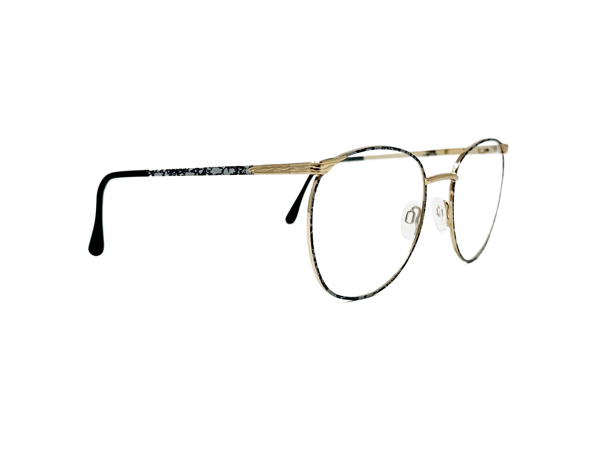 Cadore Moda squared-round, metal optical frame. Model: Boca. Color: Demi Gray, with gold metal. Side view.