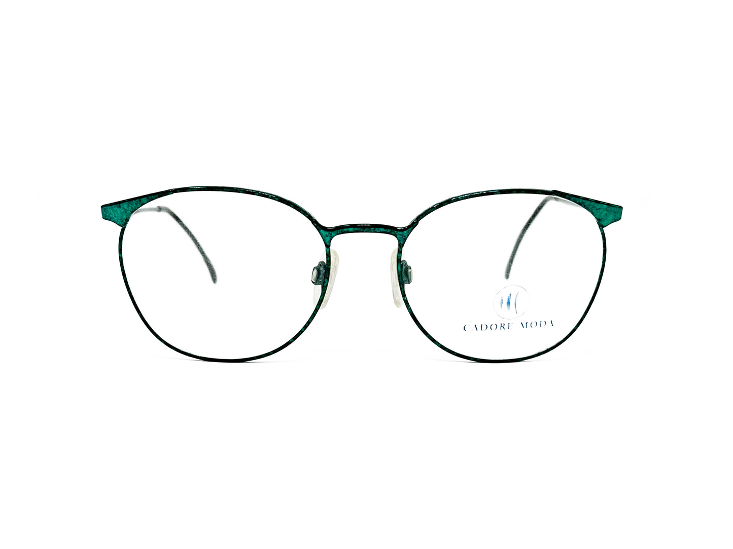 Cadore Moda round metal optical frame with wing tips. Model: Paris. Color: Demi Green. Front view. 