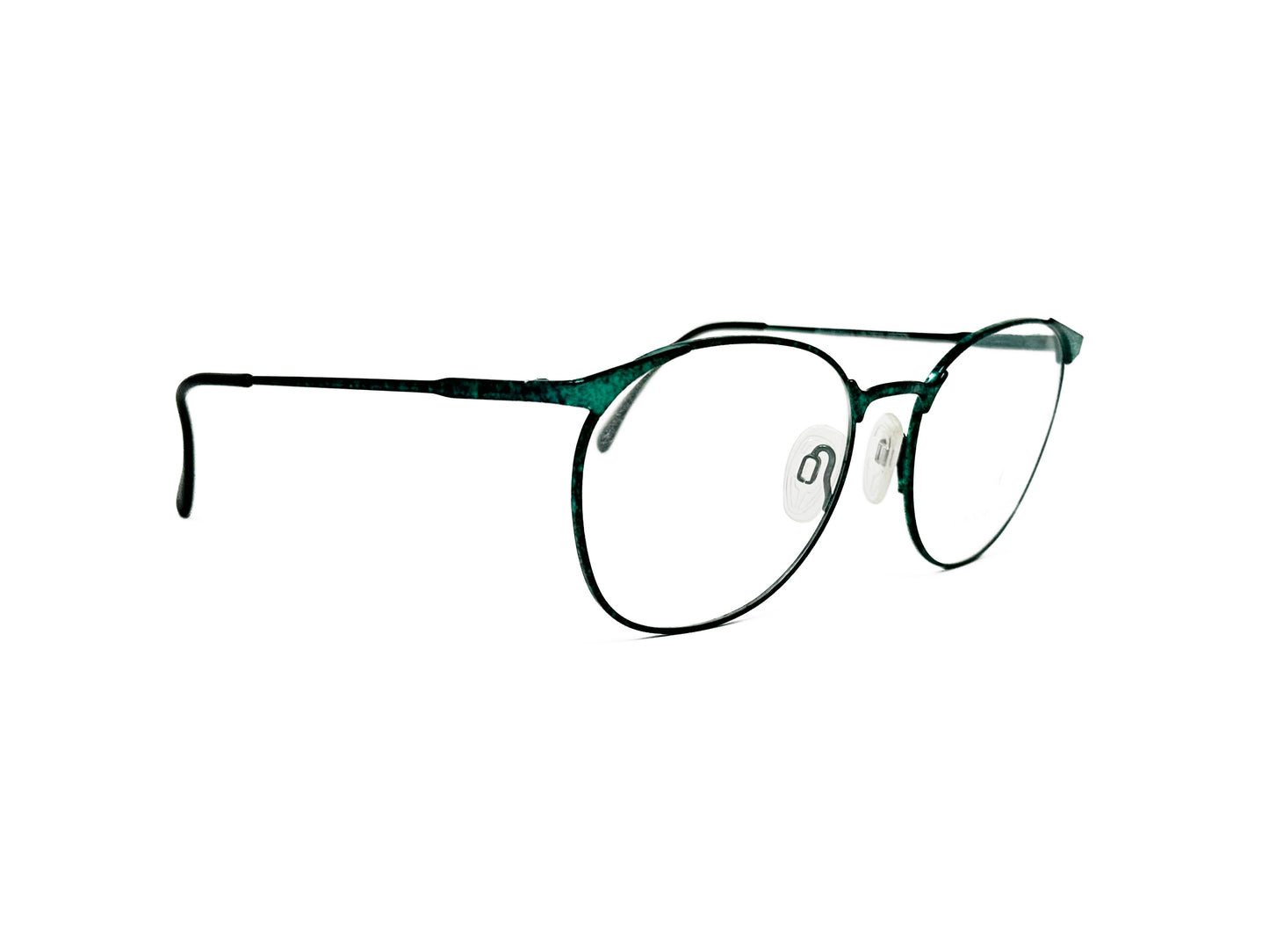 Cadore Moda round metal optical frame with wing tips. Model: Paris. Color: Demi Green. Side view.