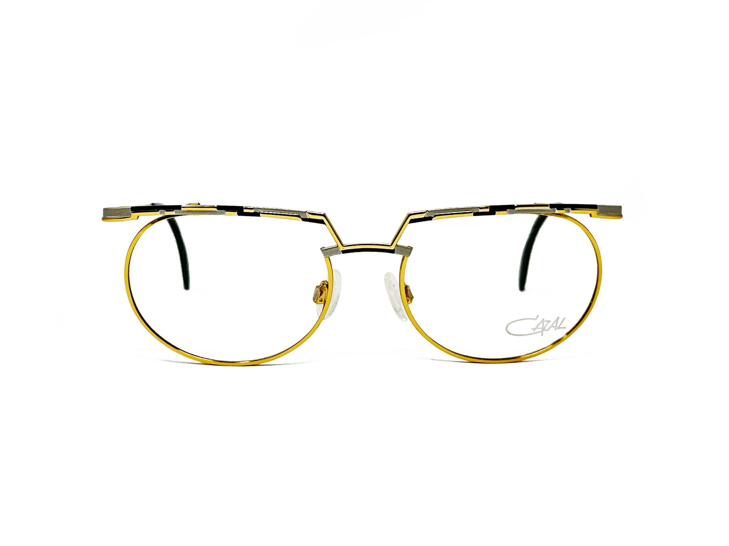 Cazal round, metal optical frame with straight bar across top. Model: 268. Color: 481 Gold. Front view. 