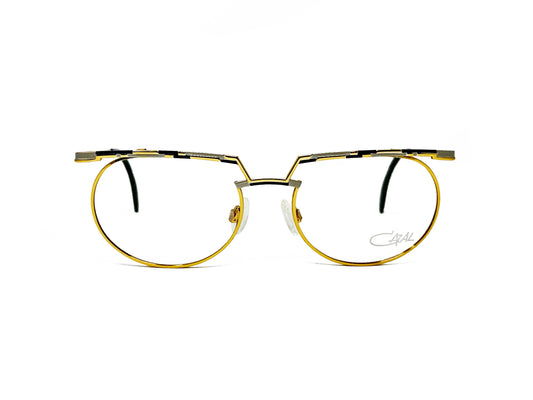Cazal round, metal optical frame with straight bar across top. Model: 268. Color: 481 Gold. Front view.