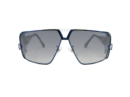 Cazal large, angled-square, metal sunglass. Model: 951 _30th Anniversary Limited Edition. Color: 001 Silver and blue. Front view.