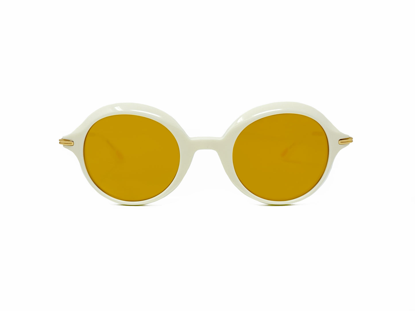 Christian Roth round acetate sunglass. Model: Having a Ball. Color: IVR - Ivory with yellow lenses. Front view. 