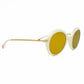 Christian Roth round acetate sunglass. Model: Having a Ball. Color: IVR - Ivory with yellow lenses and metal temples. Side view.