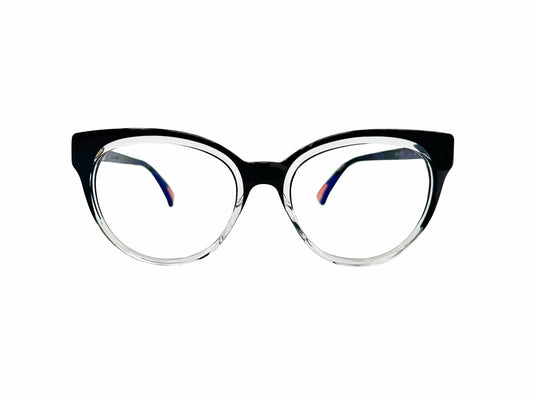 Christian Roth acetate optical frame. Model: CRX-00001 Kiss Me Kate. Color: blk with transparent. Front view.