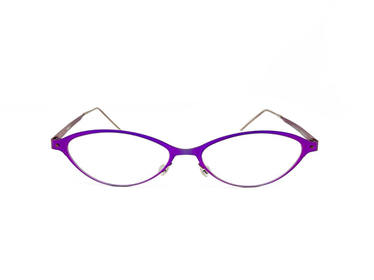 Copenhagen Eyes angled-oval, metal, optical frames. Model: It's Total. Color: 57 - purples. Front view. 