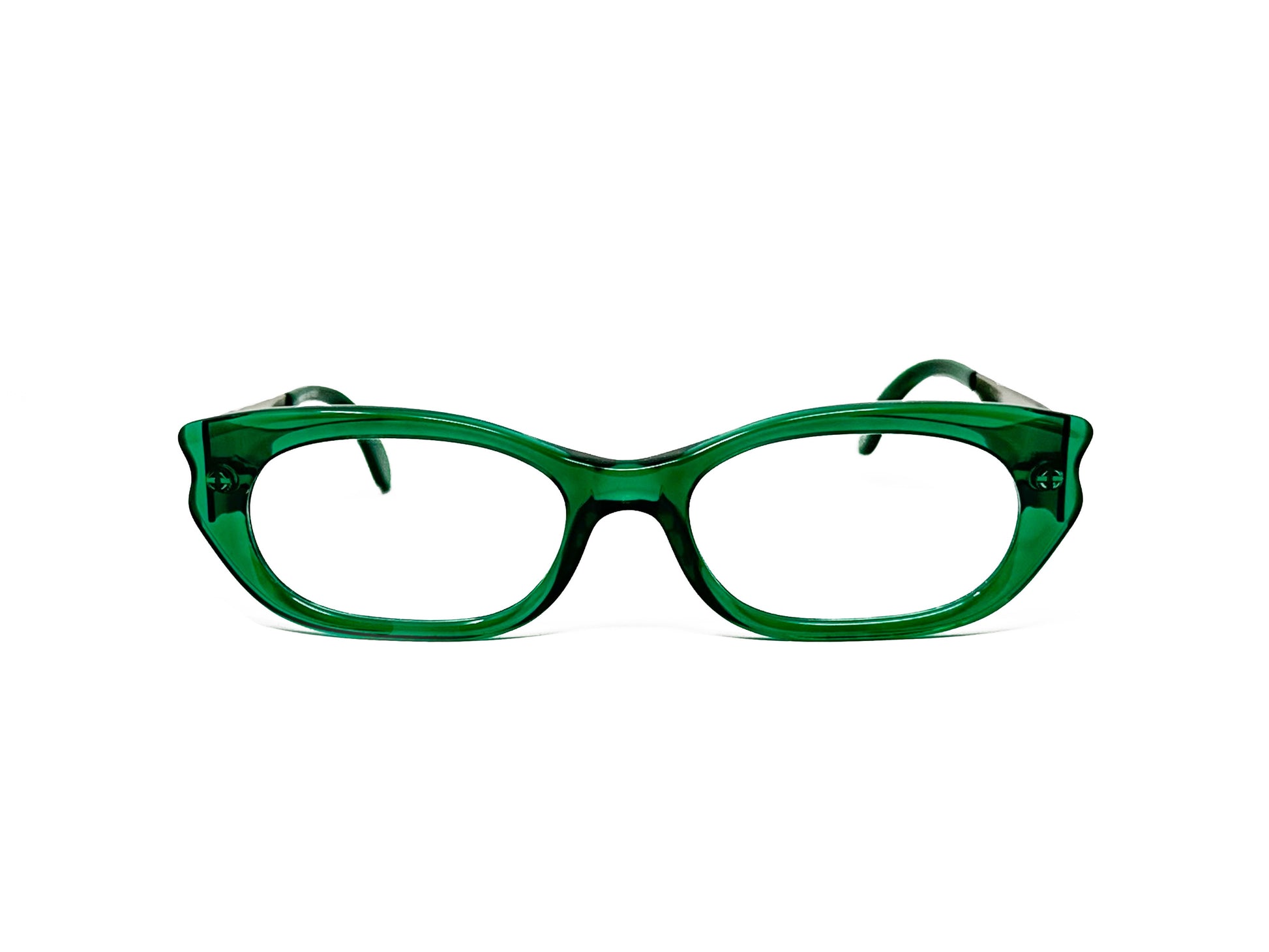Divina Folie by Kador rectangular acetate optical frame. Model: DF2023. Color: 1467 green. Front view.