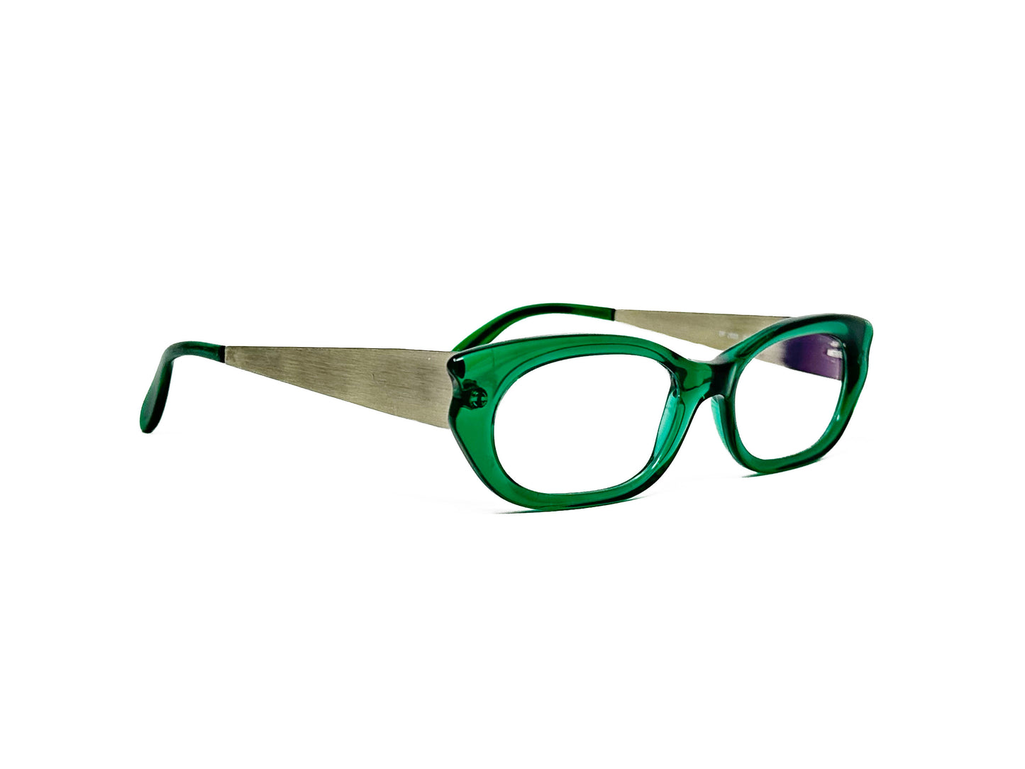 Divina Folie by Kador rectangular acetate optical frame. Model: DF2023. Color: 1467 green. Side view.