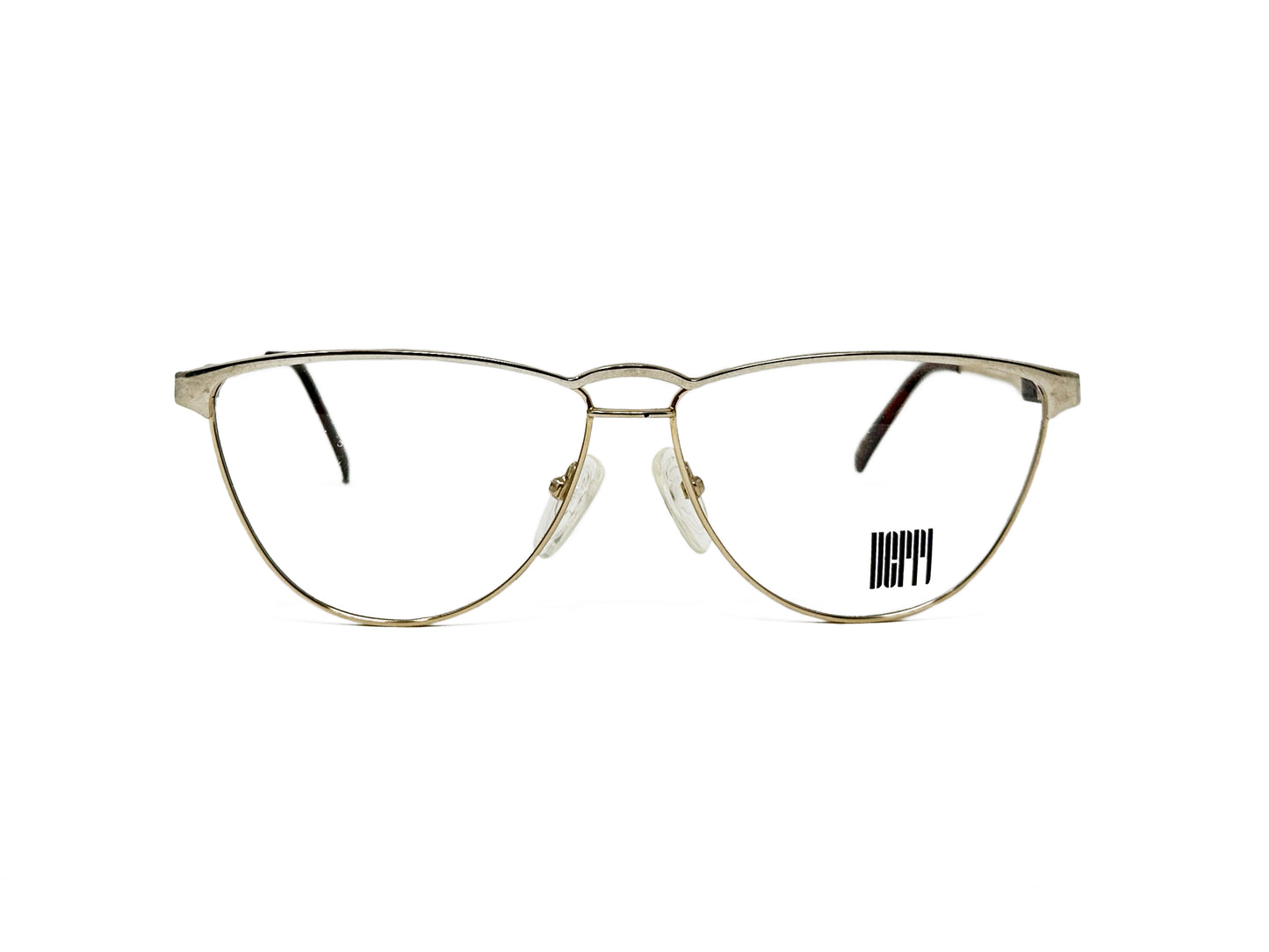 Derri rounded-triangular, metal, optical frame. Model: 9702. Color: G-W - White gold. Front view. 