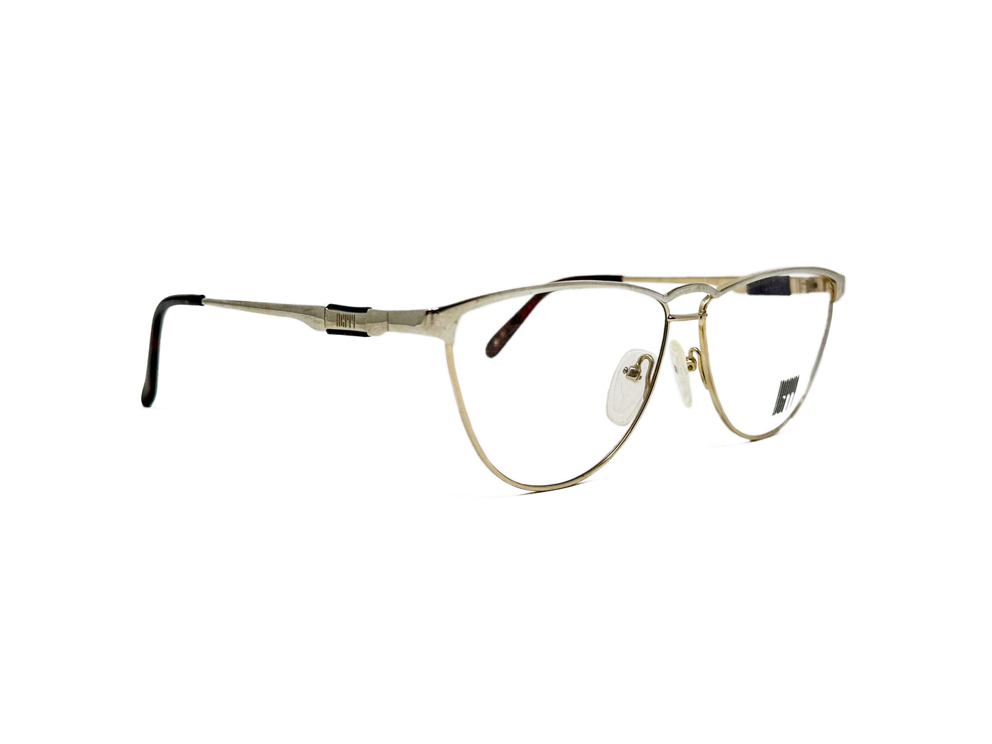 Derri rounded-triangular, metal, optical frame. Model: 9702. Color: G-W - White gold. Side view.