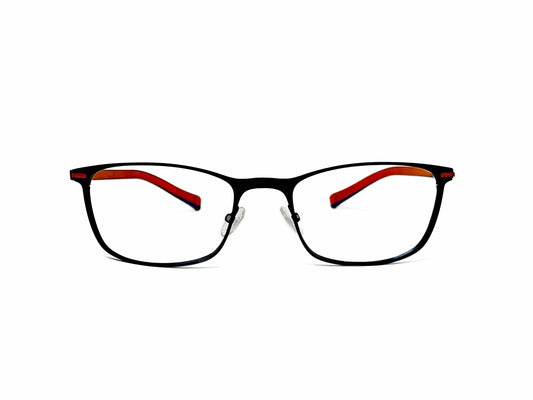 Dilem rectangular optical frame. Model: ZF165. Color: 1PC24 black with red arms. Front view.