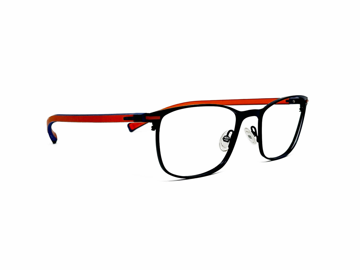 Dilem rectangular optical frame. Model: ZF165. Color: 1PC24 black with red arms. Side view.