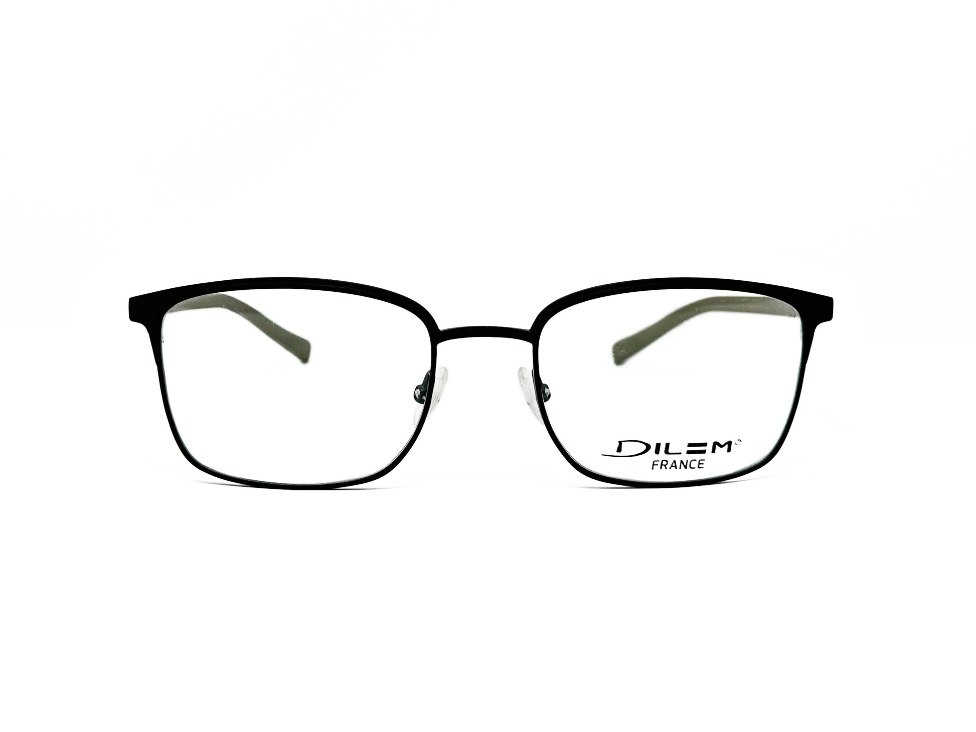 Dilem curved, rectangular, metal optical frame. Model: ZF322. Color: 2MC20 - Black. Front view. 