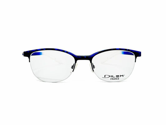 Dilem half-rim optical frame. Model: ZF382. Color: 2NE42 dark blue. Front view.