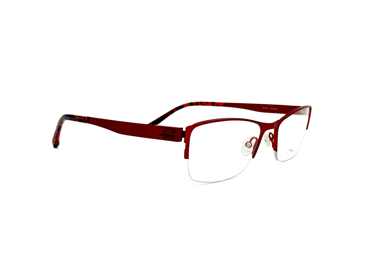 Dilem rectangular, half-rim optical frame. Model: ZS161L. Color: 1MB14 - Red. Side view.