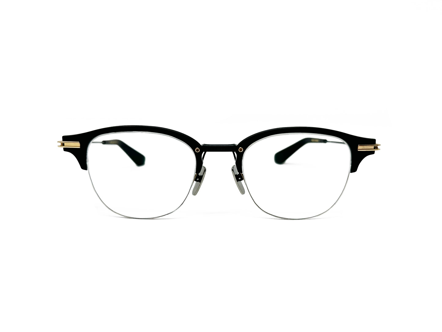 Dita Eyewear half-rim, clubmaster-style, metal, optical frame. Model: Iambic. Color: 03 - Black and gold. Front view.