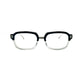 Dita square optical frame, acetate front with wire temples. Front of the frame is black on top and transparent on bottom. Model: Lexington. Color: C - Black and clear. Front view. 