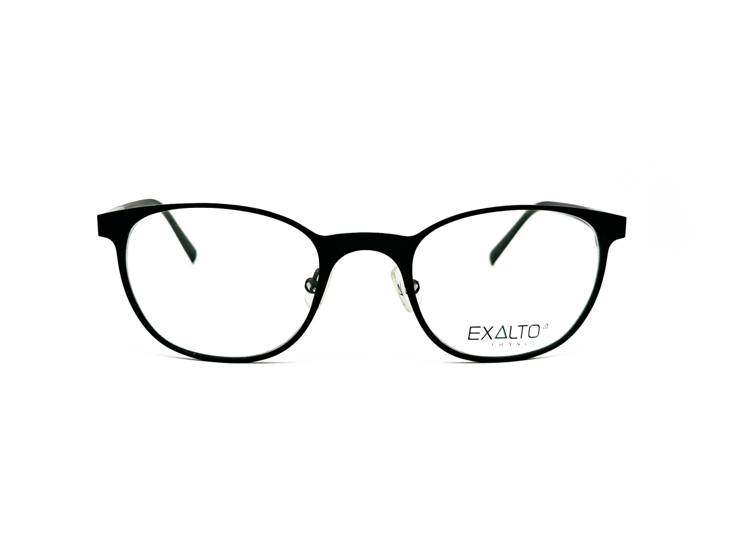 Exalto rounded-square, metal, optical frame. Model: 65N061. Color: Black/Titanium with red stripe. Front view. 