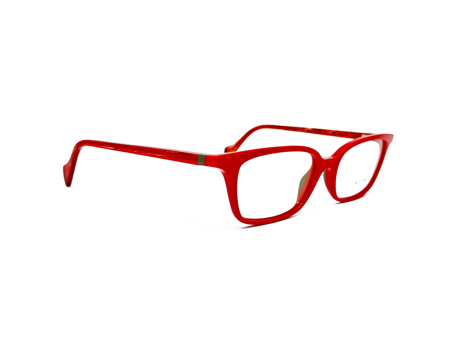 Face a Face rectangular acetate optical frame. Model: Chloe 2 .Color: 2008 - Red. Side view.