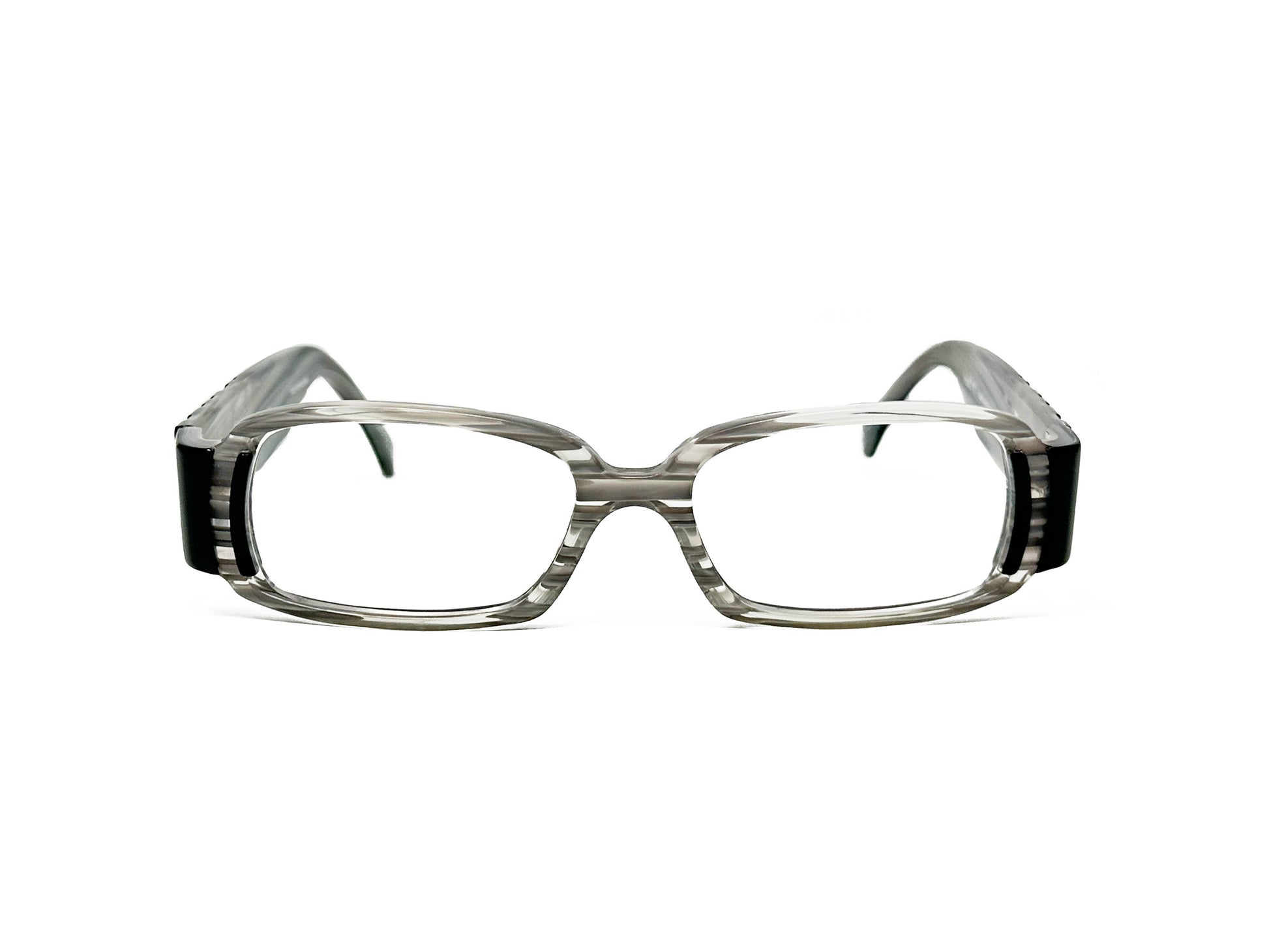 Frost rectangular acetate optical frame. Model: Canapé. Color: Grey with stripes. Front view.