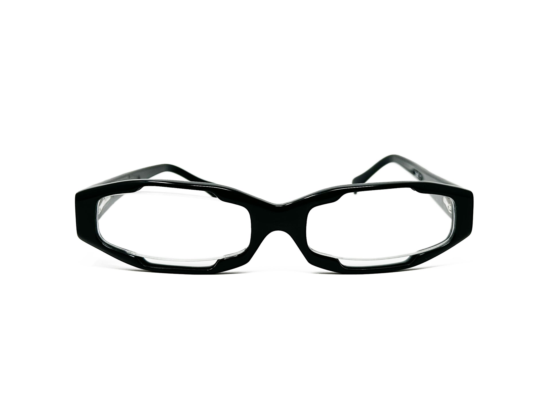 Frost rectangular with oval curves and cut-outs on top and bottom. Model: First Aid. Color: 01 - Black. Front view. 