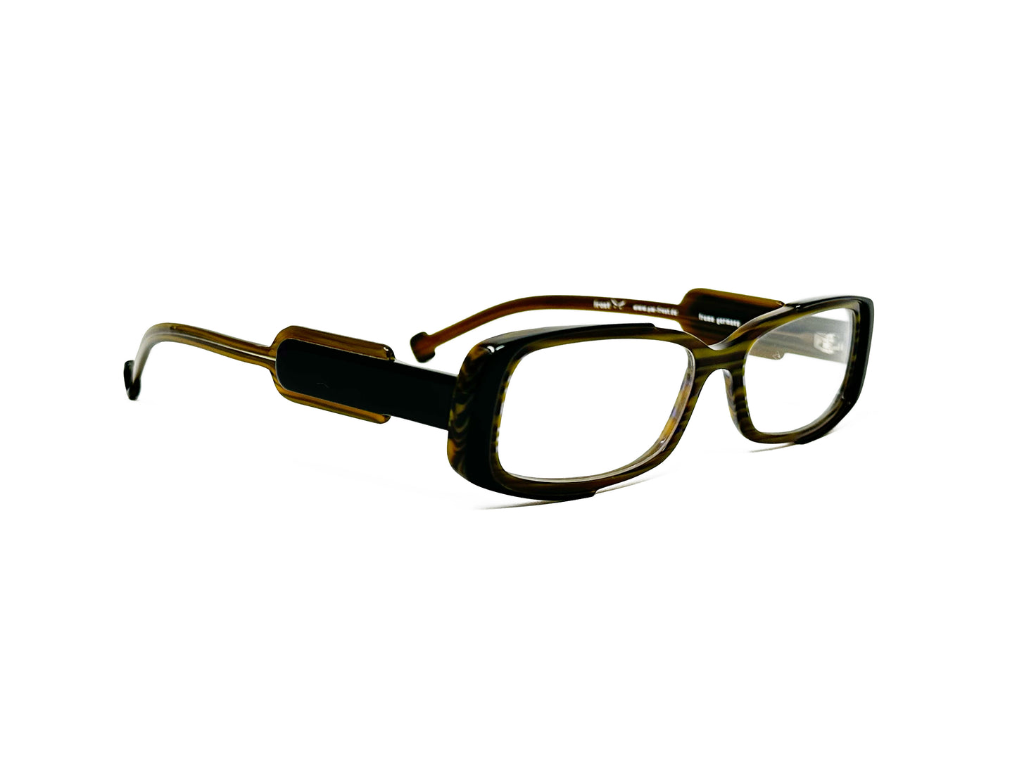 Ferre rectangular acetate optical frame with chunky temples. Model: On Air. Color: C25 - Brown. Side view.