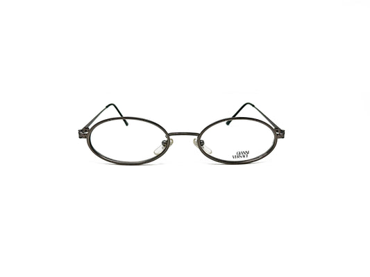 Gianni Versace oval metal optical frame. Model: H44. Color: 948 - Gunmetal. Front view. 
