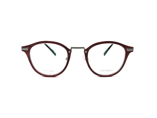 Gold & Wood round optical frame made from wood with metal bridge. Model: Bora. Color: 02.04 - Deep Burgundy with silver metal accents. Front view. 