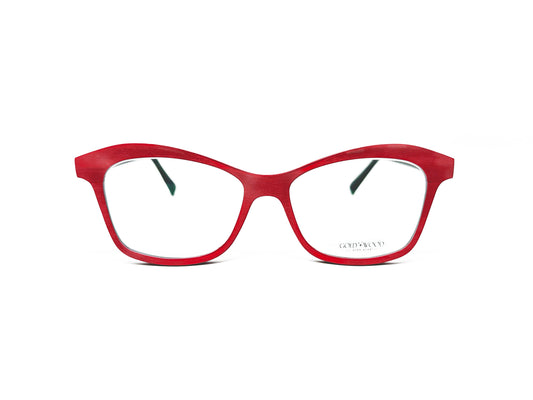 Gold & Wood wooden cat-eye optical frame with curved angles. Model: Melissa. Color: 01.41  - Ruby Red. Front view. 