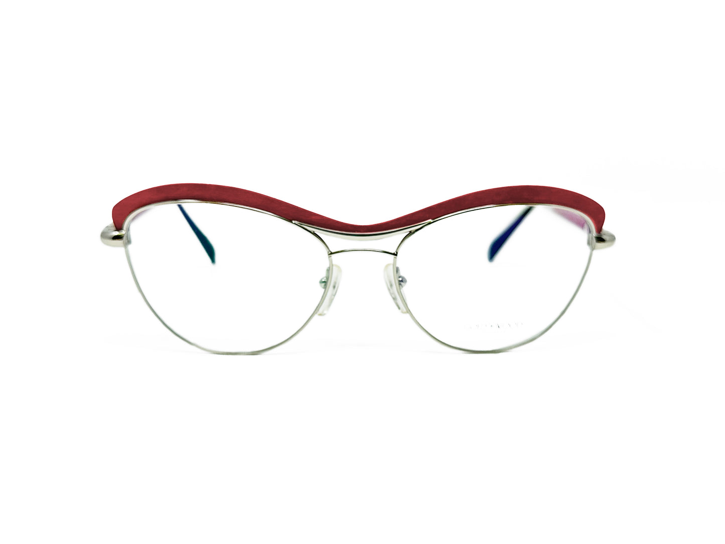 Gold & Wood rounded cat-eye optical frame. Model: Stela - Color: 02.03 - Red. Front view.