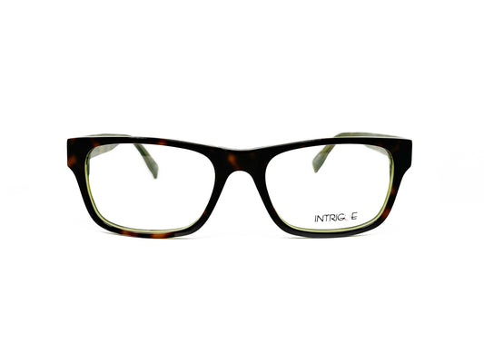 Intrigue rectangular acetate optical frame. Model: U14. Color: 228 brown tortoise. Front view.