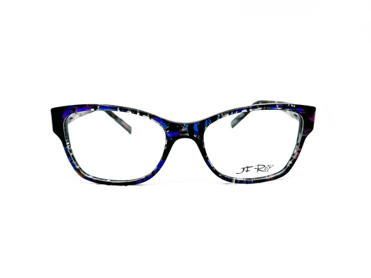 JF Rey square, acetate, optical frame with upward flared angle. Model: JF1310. Color: 2272 - Purple and blue swirl with transparent accents. Front view. 