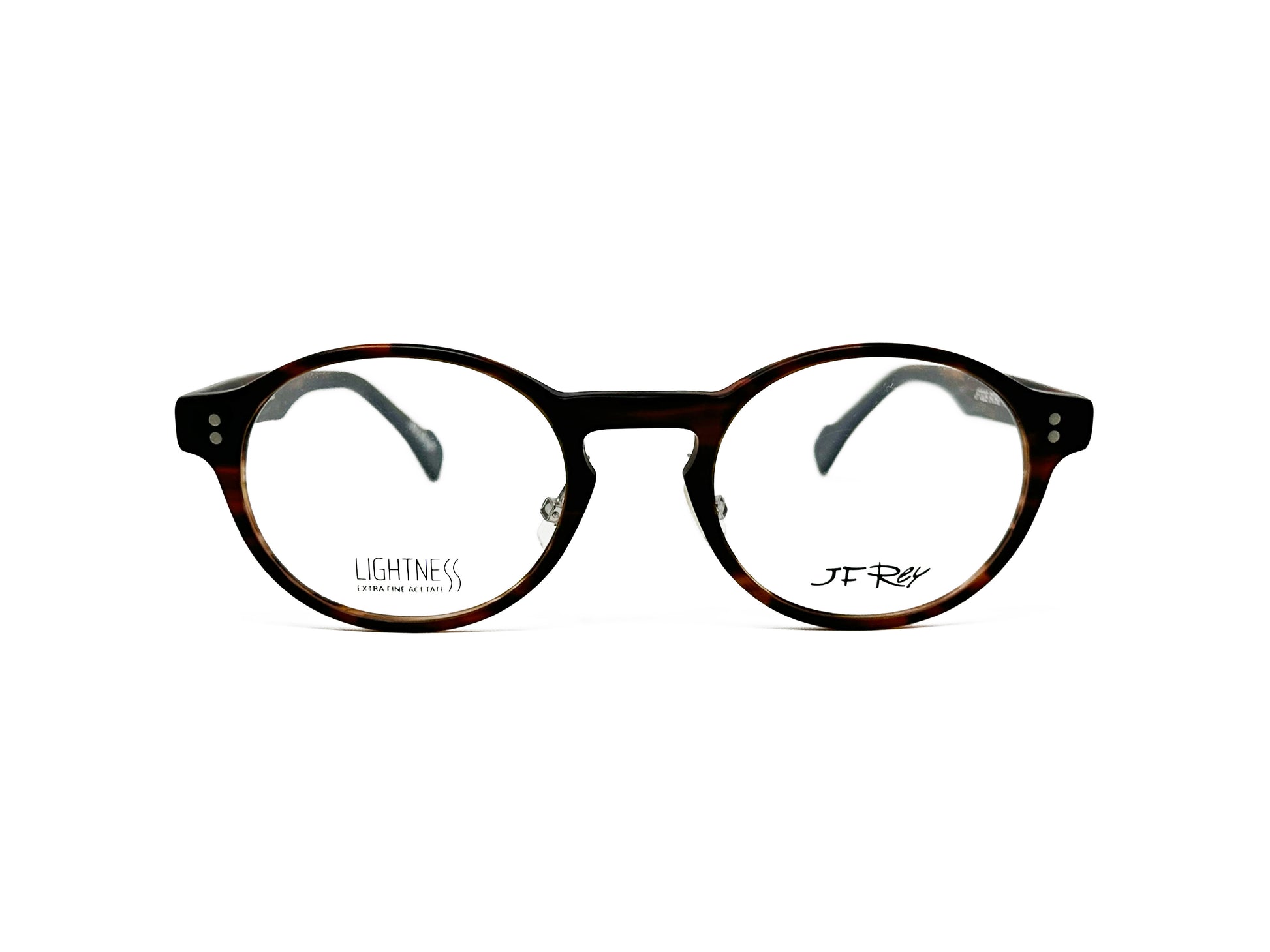 JF Rey round acetate optical frame. Model: JF1329. Color: 9090 - Dark tortoise. Front view. 