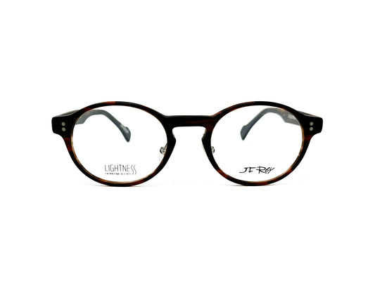 JF Rey round acetate optical frame. Model: JF1329. Color: 9090 - Dark tortoise. Front view. 